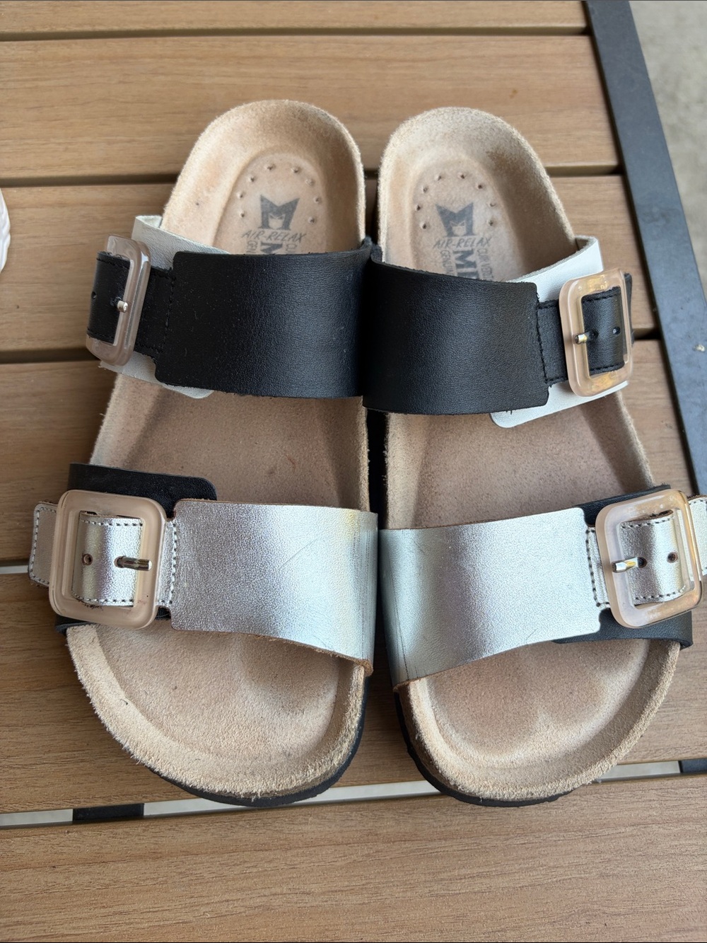 Mephisto 38 woman’s Two-Buckle Leather Sandals in Black and Silver